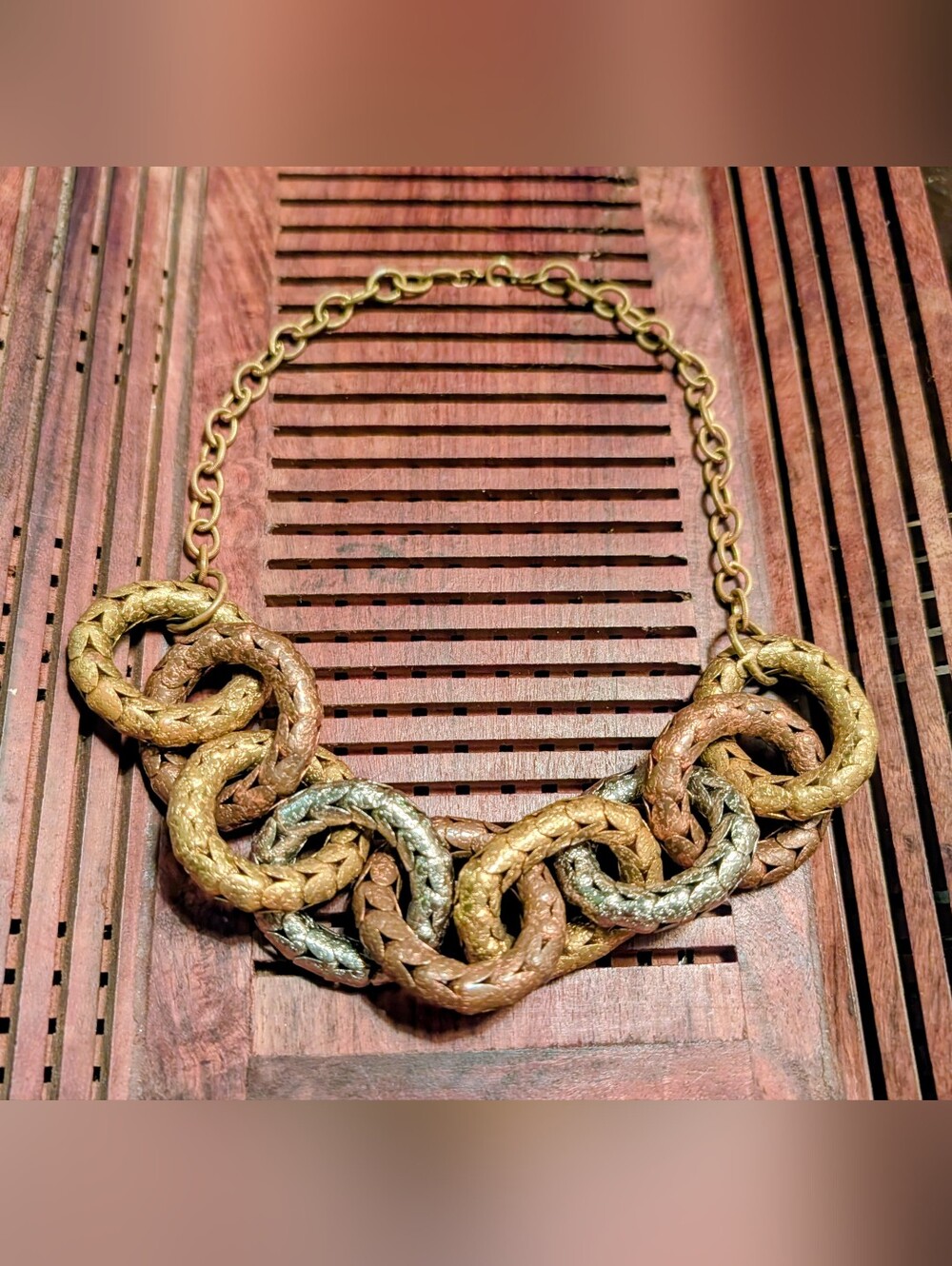 Vintage Designer Modernist MCM Copper Silver Brass Link Chain Brutalist Necklace - Picture 2 of 7